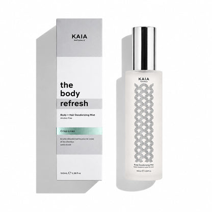 Kaia Naturals Body Refresh in a Crisp Linen scent 100ml alcohol-free deodorizing mist triethyl citrate and zinc for body and hair