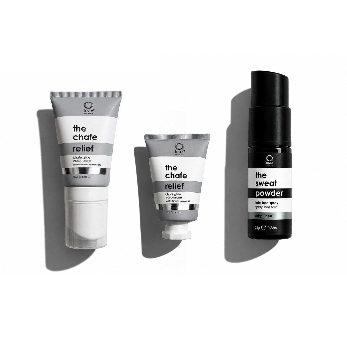 Kaia Naturals Chafe Relief Kit balm refill and sweat powder for inner thigh chafing