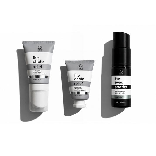 Kaia Naturals Chafe Relief Kit balm refill and sweat powder for inner thigh chafing